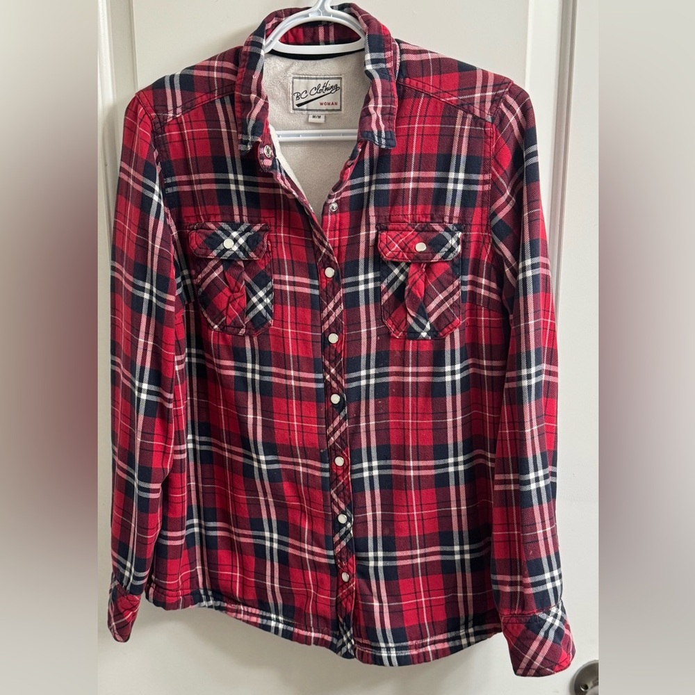 Vibrant Red and White Plaid Shirt with Tartan Design